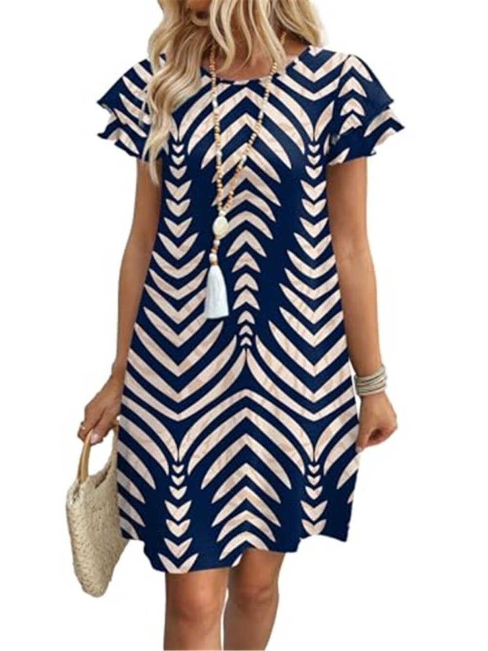 Womens Dark Blue  Summer Dress Loose Fit Pockets Comfy